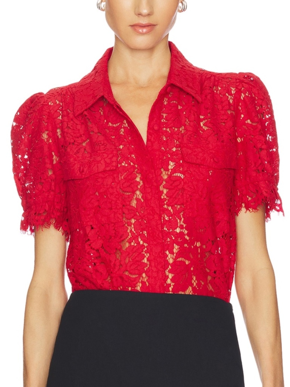 Generation Love MINA Red Scarlet Lace Top Blouse Button With Tags - Size XS